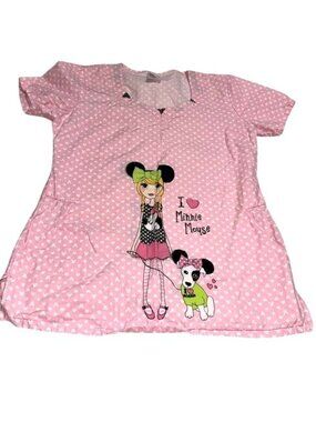 Disney Minnie Mouse Pink Heart Print XS T-Shirt 100% Cotton Made In Vietnam